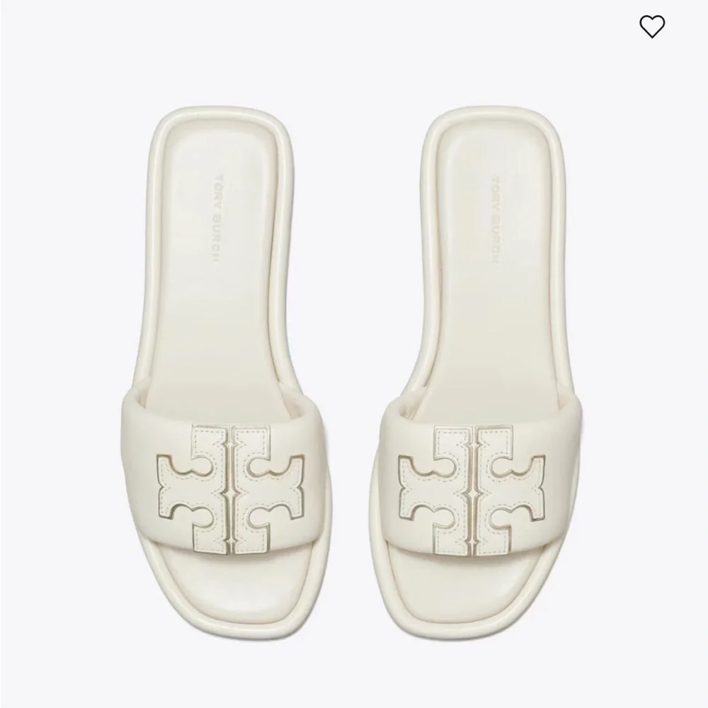 NIB TORY BURCH DOUBLE T SPORT LOGO SLIDE SHOE light cream gold 7.5